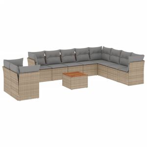 vidaXL 11-dijelni set vrtnih sofa s jastucima bež od poliratana