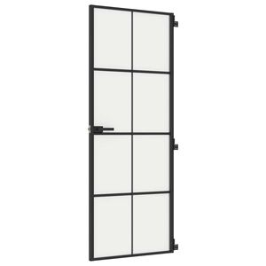 vidaXL Sobna vrata tanka crna 76 x 201,5 cm kaljeno staklo i aluminij