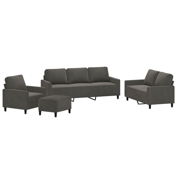 vidaXL 4-dijelni set sofa s jastucima tamnosivi bar&scaron;unasti