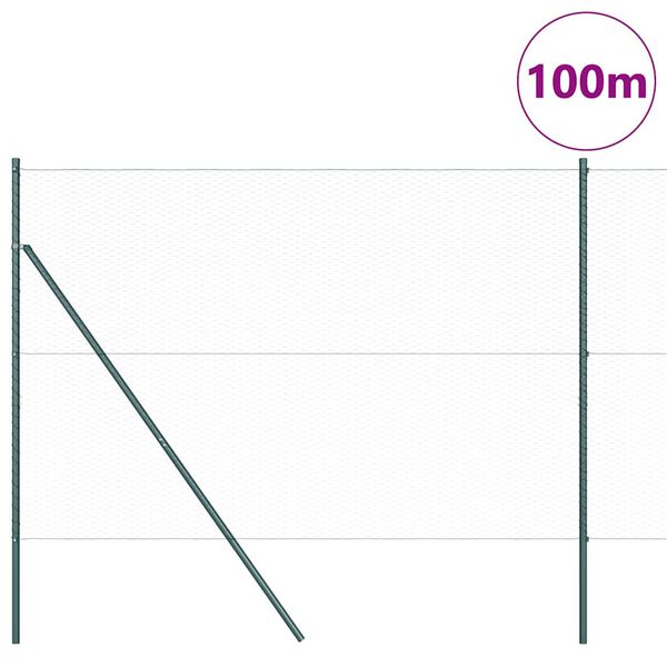 vidaXL Ograda s stupovima Zelena 1.6 x 100 m Čelik prekriven PVC-om
