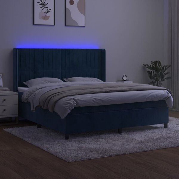 vidaXL Krevet box spring s madracem LED tamnoplavi 180x200 cm bar&scaron;un