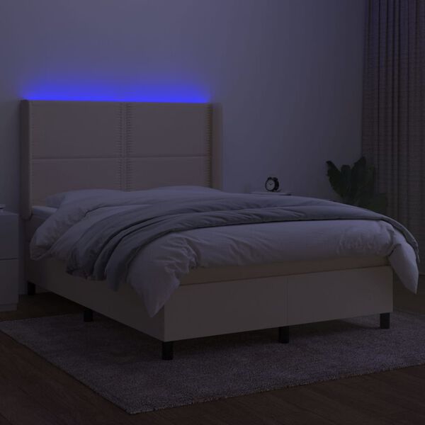 vidaXL Krevet box spring s madracem LED krem 140x190 cm od tkanine