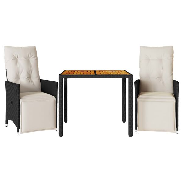 vidaXL 3-dijelni bistro set s jastucima crni od poliratana