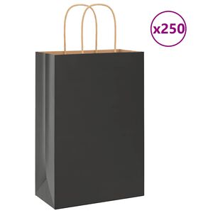 vidaXL Papirnate vrećice 250 kom s ručkama crne 21x11x31 cm