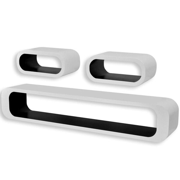 3 bijelo-crne zidne kocke za izlaganje i pohranu knjiga/DVD-ova MDF