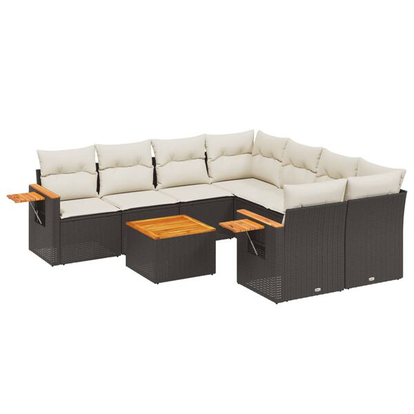 vidaXL 9-dijelni set vrtnih sofa s jastucima crni od poliratana