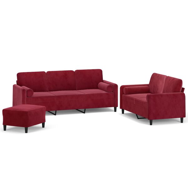 vidaXL 3-dijelni set sofa s jastucima crvena boja vina bar&scaron;unasti