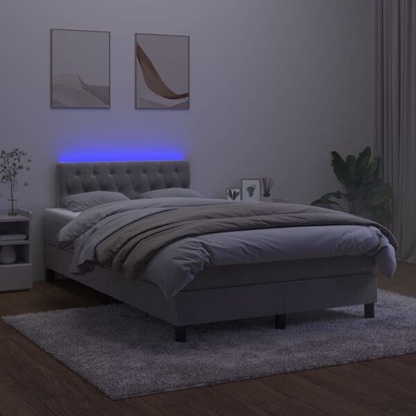 vidaXL Krevet box spring s madracem LED svjetlosivi 120x200 cm bar&scaron;un