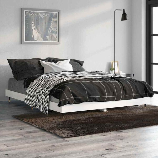 vidaXL Okvir kreveta visoki sjaj bijeli 135 x 190 cm konstruirano drvo