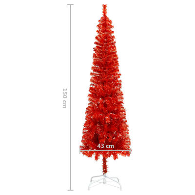 vidaXL Usko božićno drvce s LED svjetlima i kuglicama 150 cm crveno