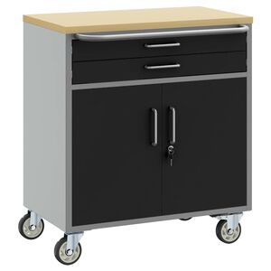 vidaXL Kolica sa radnom povr&scaron;inom Crna i Siva 75 x 45 x 85 cm