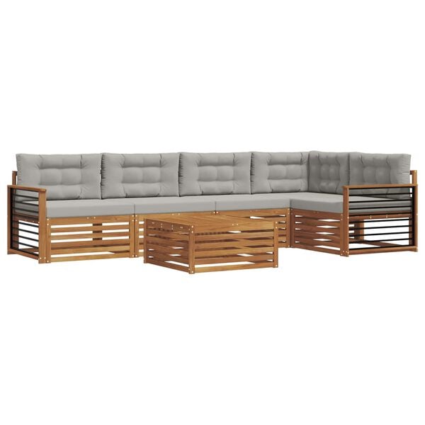 vidaXL Set vanjskih sofa s jastukom 6 pcs Prirodna i svijetlo siva