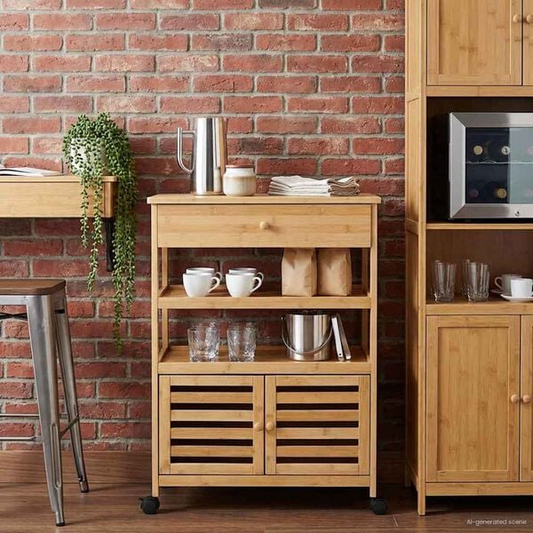 vidaXL Kuhinjska Kolica s Kotačima Prirodna 59,5 x 36 x 82 cm Bambus