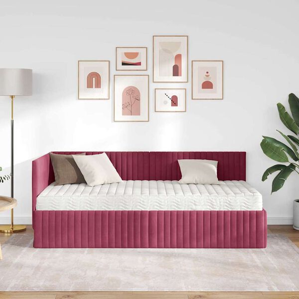 vidaXL Kutni krevetni okvir s madracem 2 pcs Zelena Bar&scaron;un