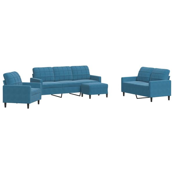 vidaXL 4-dijelni set sofa s jastucima plavi baršunasti