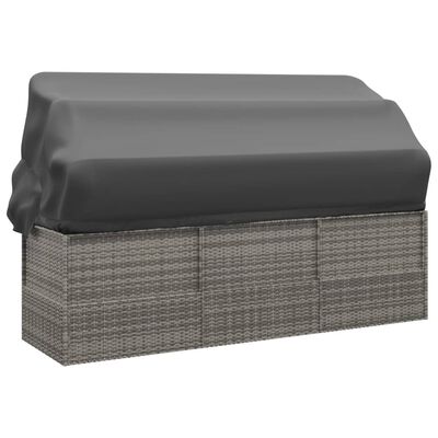 vidaXL Vanjski ležaj od poliratana s krovom i jastucima sivi