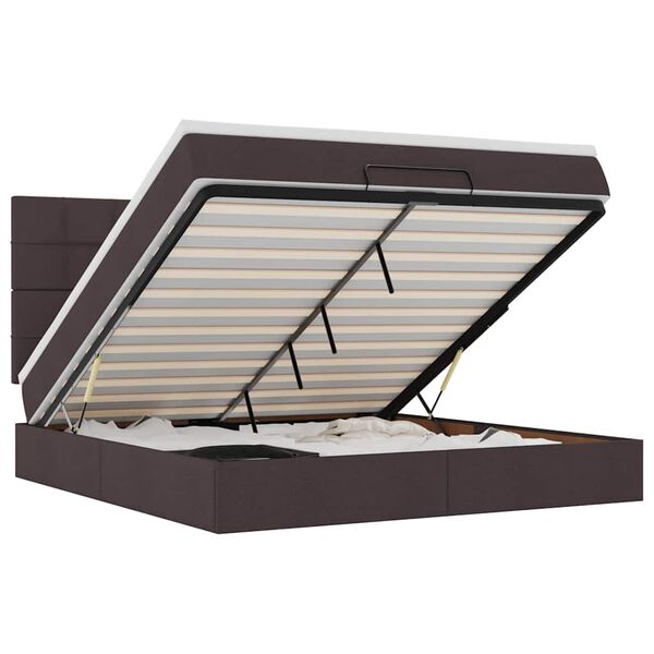 vidaXL Otomanski krevet s madracem i LED tamnosmeđi 180x200 cm tkanine