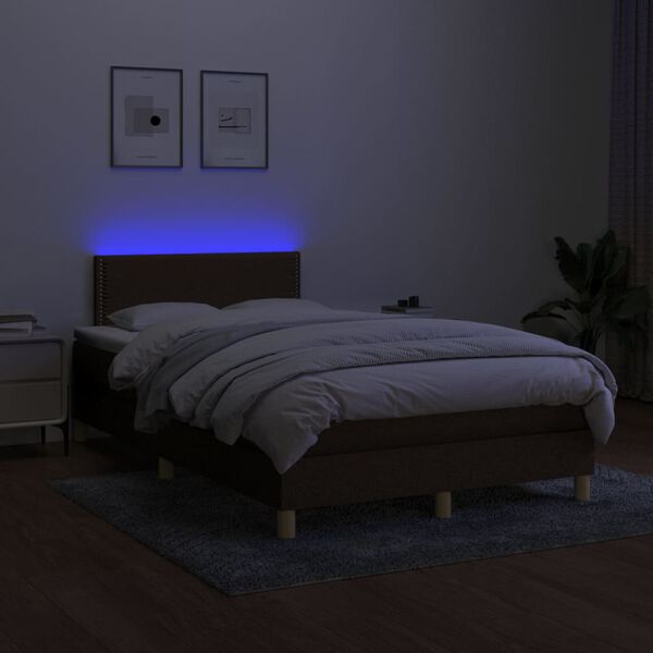vidaXL Krevet box spring s madracem LED tamnosmeđi 120x200 cm tkanina