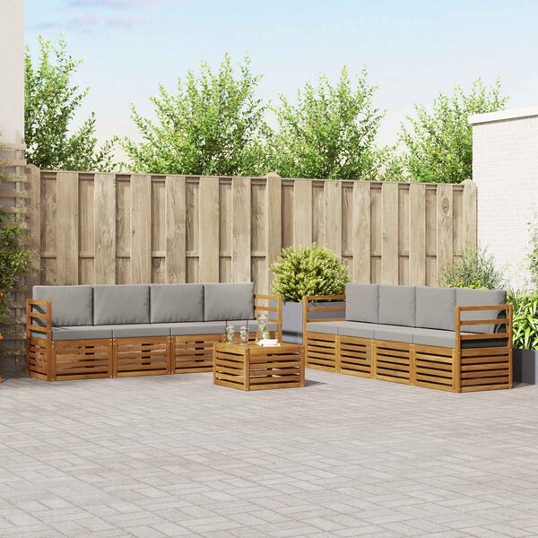 vidaXL Setovi sofa 9 pcs Prirodna i svijetlo siva Čvrsto drvo akacije