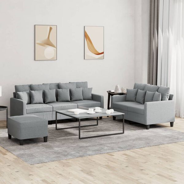 vidaXL 3-dijelni set sofa s jastucima svjetlosivi od tkanine