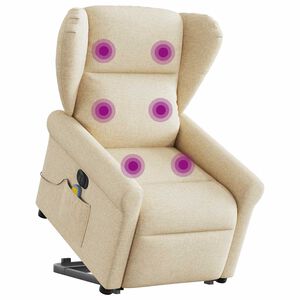 vidaXL Električni masažni naslonjač na podizanje od tkanine krem