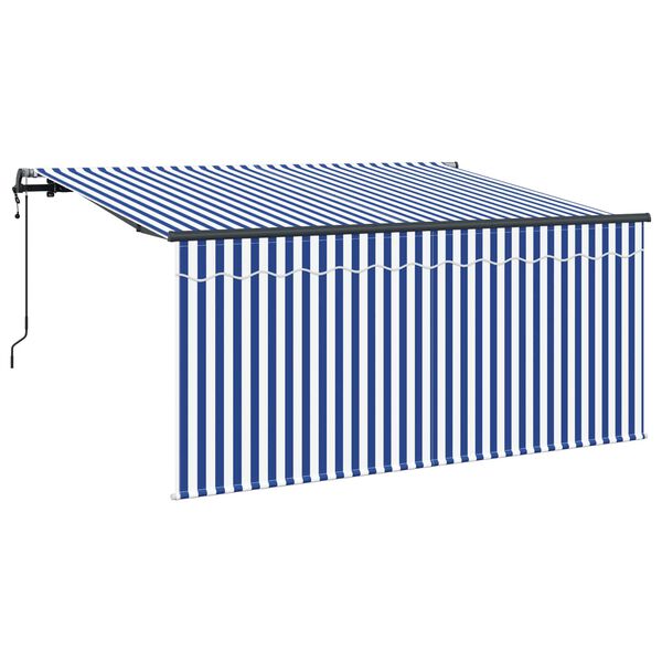 vidaXL Skrovita tenda Plava i bijela 300 x 200 cm Poliester i aluminij