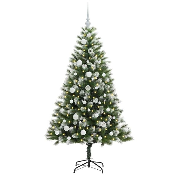 vidaXL Umjetna jelka s pantenom i pahuljicama Zelena i bijela 150 cm