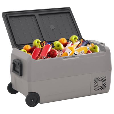 vidaXL Prijenosni hladnjak s kotačima i adapterom crno-sivi 36 L PP/PE