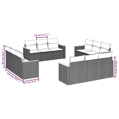 vidaXL 12-dijelni set vrtnih sofa od poliratana s jastucima crni