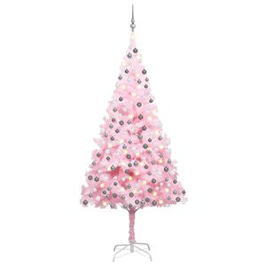 vidaXL Umjetno osvijetljeno božićno drvce s kuglicama rozo 210 cm PVC