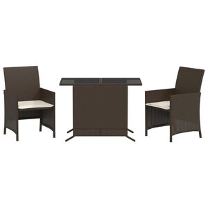 vidaXL 3-dijelni bistro set s jastucima smeđi od poliratana