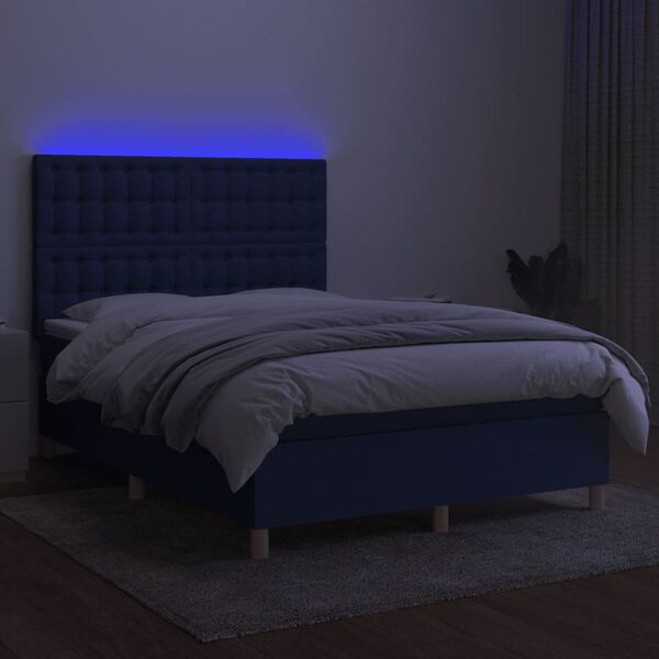 vidaXL Krevet box spring s madracem LED plavi 140x200 cm od tkanine