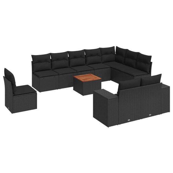 vidaXL 11-dijelni set vrtnih sofa od poliratana s jastucima crni