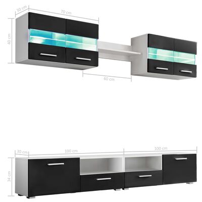 vidaXL 5-dijelni set zidnih TV regala s LED svjetlima crni visokog sjaja