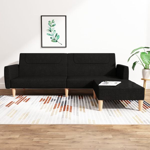 vidaXL Dvosjed na razvlačenje od tkanine s tabureom crni