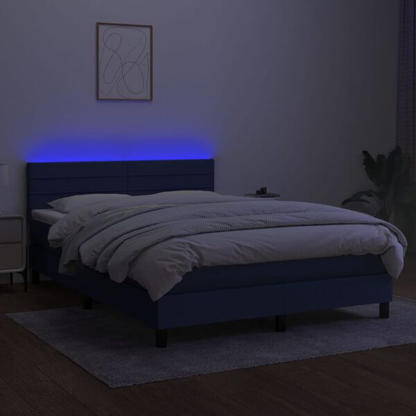vidaXL Krevet box spring s madracem LED plavi 140x200 cm od tkanine