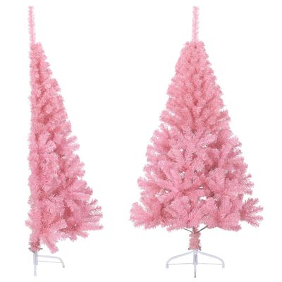 vidaXL Umjetna polovica božićnog drvca sa stalkom ružičasta 150 cm PVC