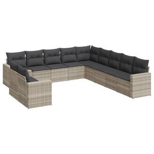 vidaXL 11-dijelni set vrtnih sofa poliratan s jastucima svijetlosivi