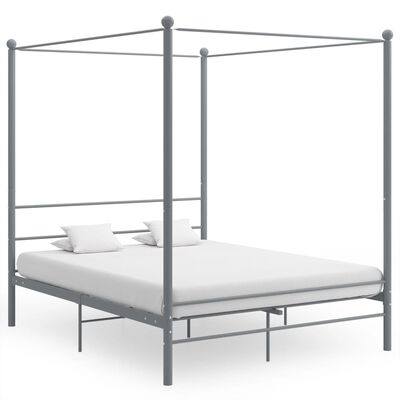 vidaXL Okvir za krevet s nadstrešnicom sivi metalni 160 x 200 cm