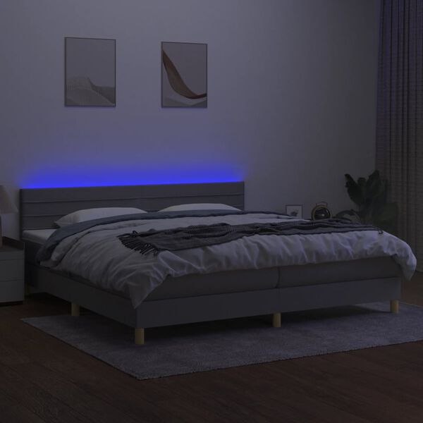 vidaXL Krevet box spring s madracem LED svjetlosivi 200x200 cm tkanina
