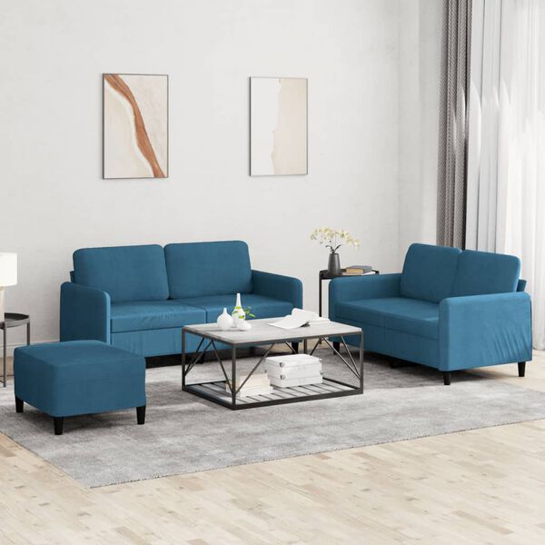 vidaXL 3-dijelni set sofa plavi baršunasti