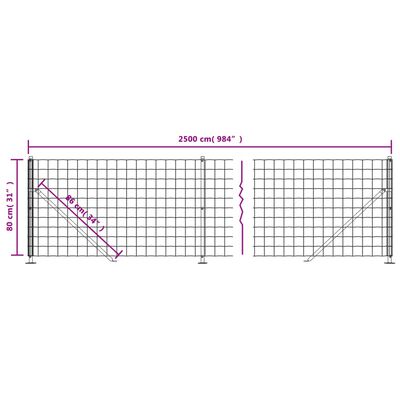 vidaXL Ograda od žičane mreže s prirubnicom antracit 0,8 x 25 m