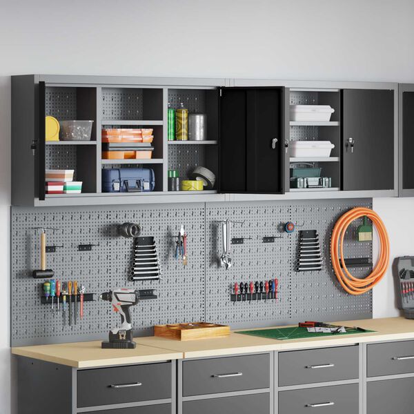 vidaXL Set ormara za alate 6 pcs Crna Čelik s prahom premazan