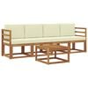 vidaXL Set vanjskih sofa 5 pcs Prirodna i krem Čvrsto drvo akacije