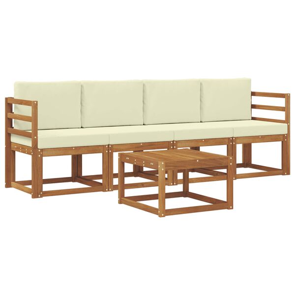 vidaXL Set vanjskih sofa 5 pcs Prirodna i krem Čvrsto drvo akacije