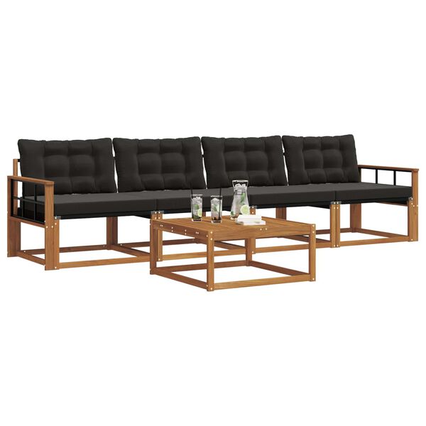 vidaXL Set vanjskih sofa s jastukom 5 pcs Prirodna i crna