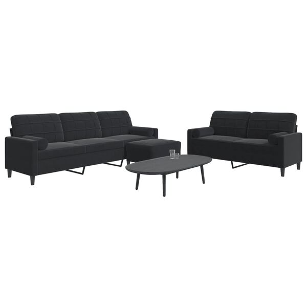 vidaXL 3-dijelni set sofa s jastucima crni baršunasti
