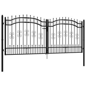 vidaXL Vrata za ogradu KAMPEN s kopljem na vrhu crna 302 x 125 cm čelična