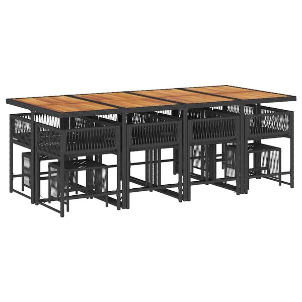 vidaXL 13-dijelni vrtni blagovaonski set s jastucima poliratan crni