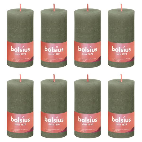 Bolsius rustične debele svijeće Shine 8 kom 100 x 50 mm maslinaste